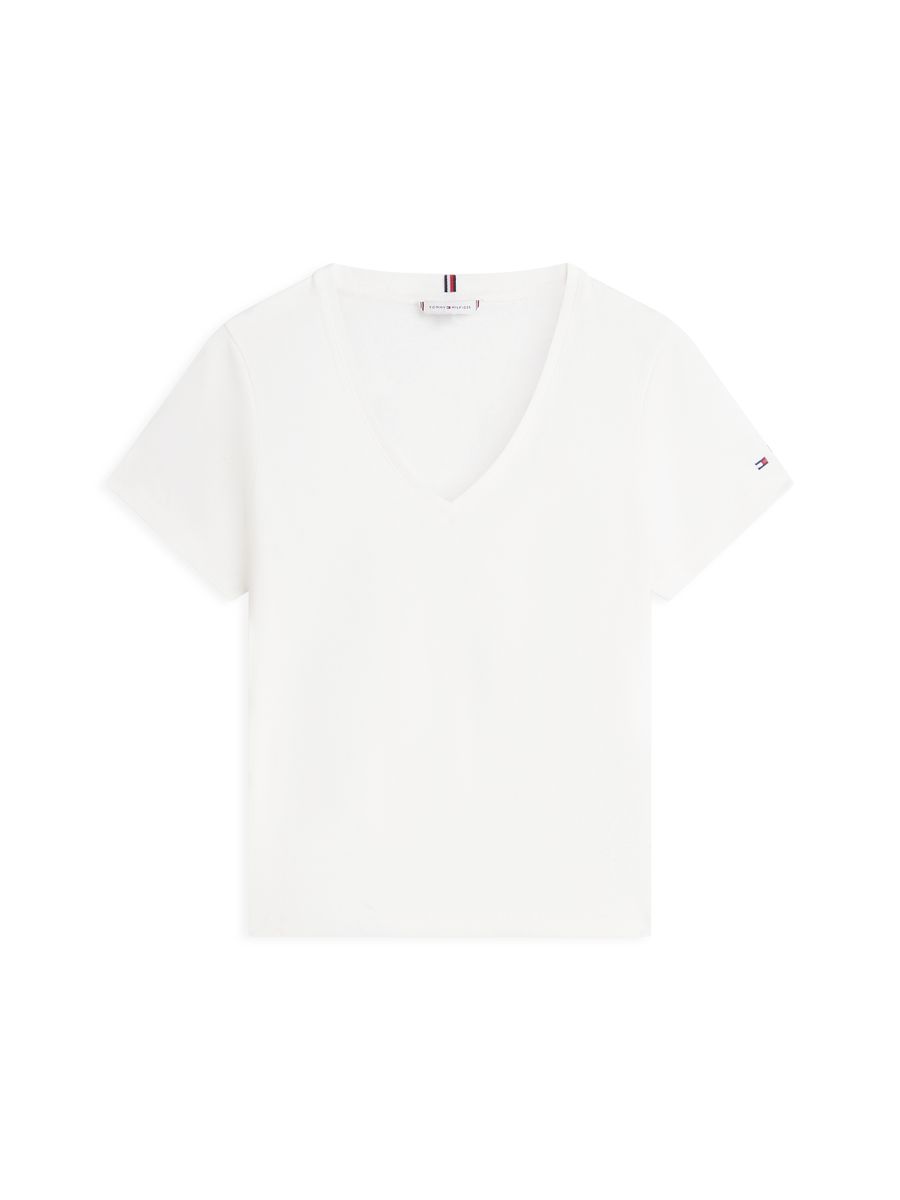 V-Neck T-Shirt mit Leinenanteil