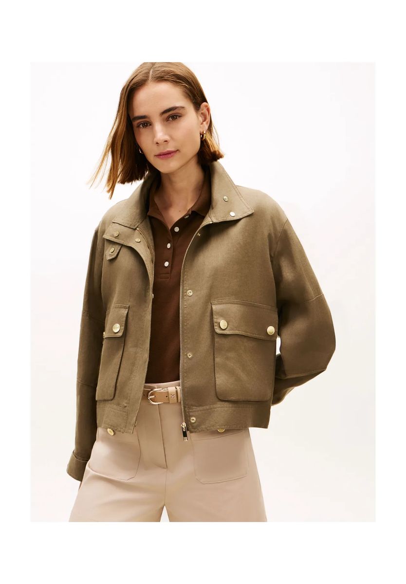 Leinen-Utility-Jacke mit Stehkragen