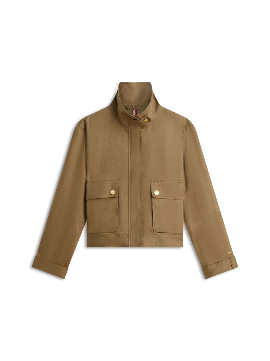 Leinen-Utility-Jacke mit Stehkragen