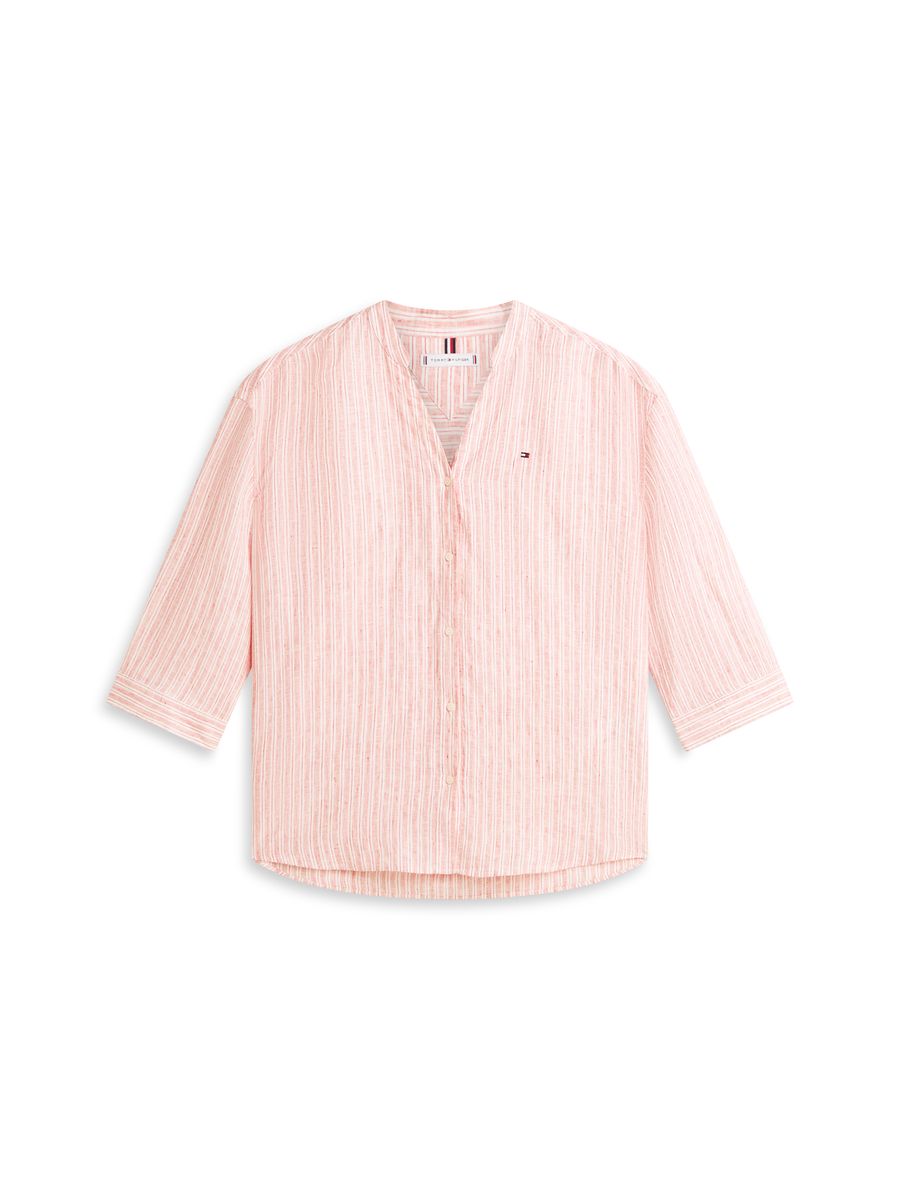 Gestreifte Leinenbluse mit Split-Neck