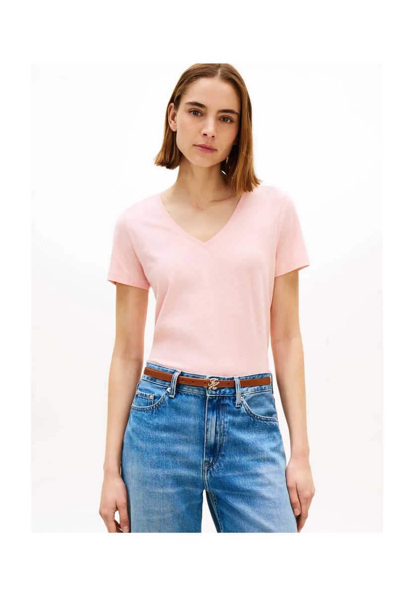 Essentielles V-Ausschnitt Shirt mit Leinenanteil