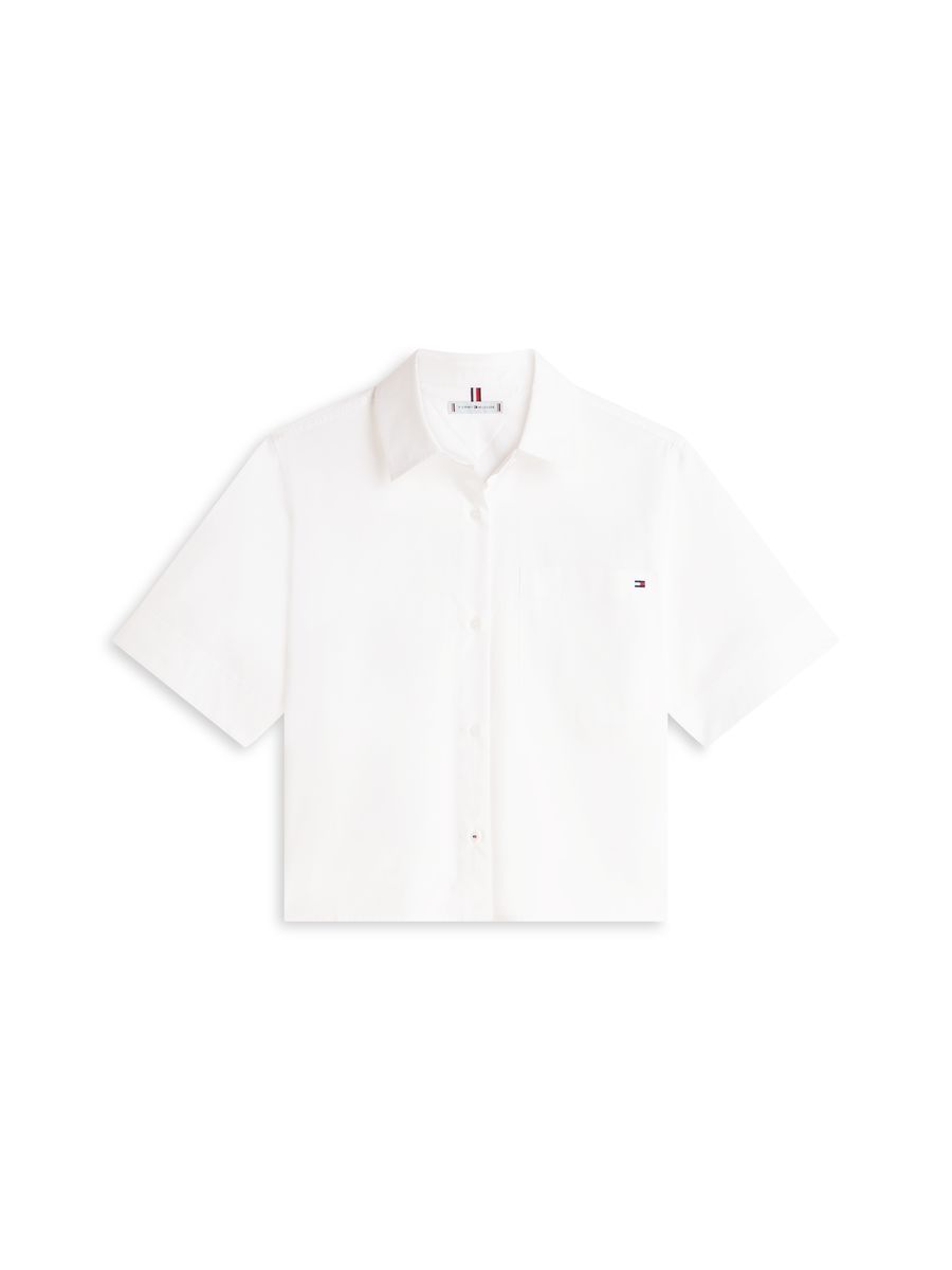 Gerade geschnittene Kurzarm-Oxford-Bluse