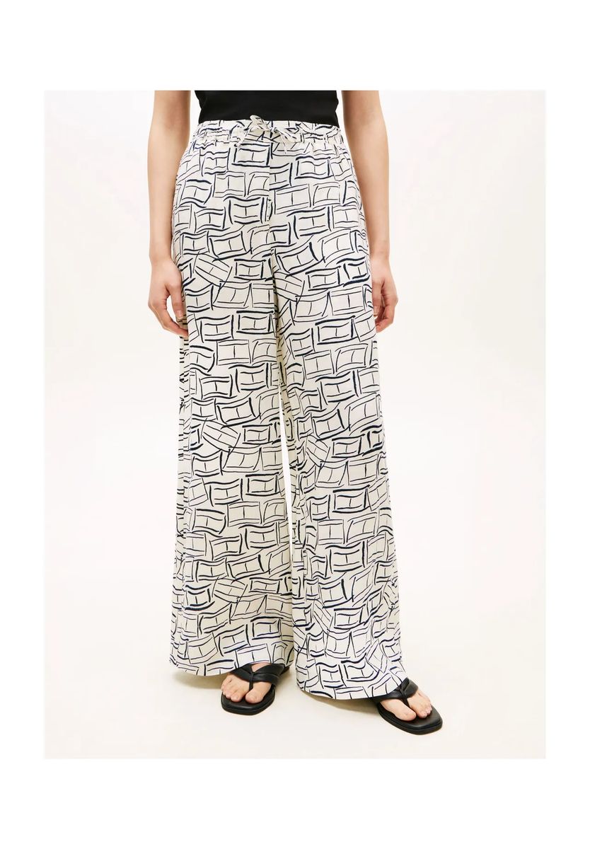 Weite Leinenhose mit abstraktem Muster