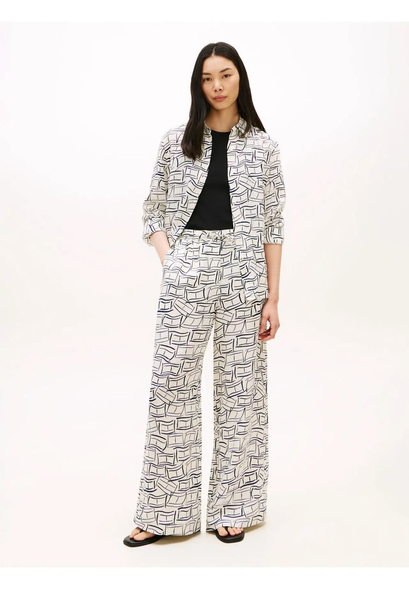 Weite Leinenhose mit abstraktem Muster