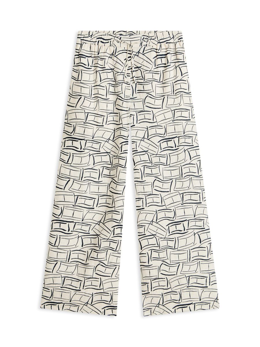 Weite Leinenhose mit abstraktem Muster