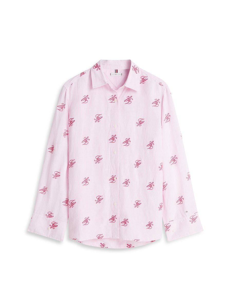 Gestreifte Baumwollbluse mit Monogramm
