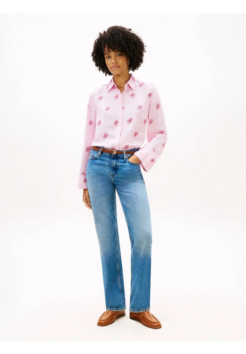 Gestreifte Baumwollbluse mit Monogramm
