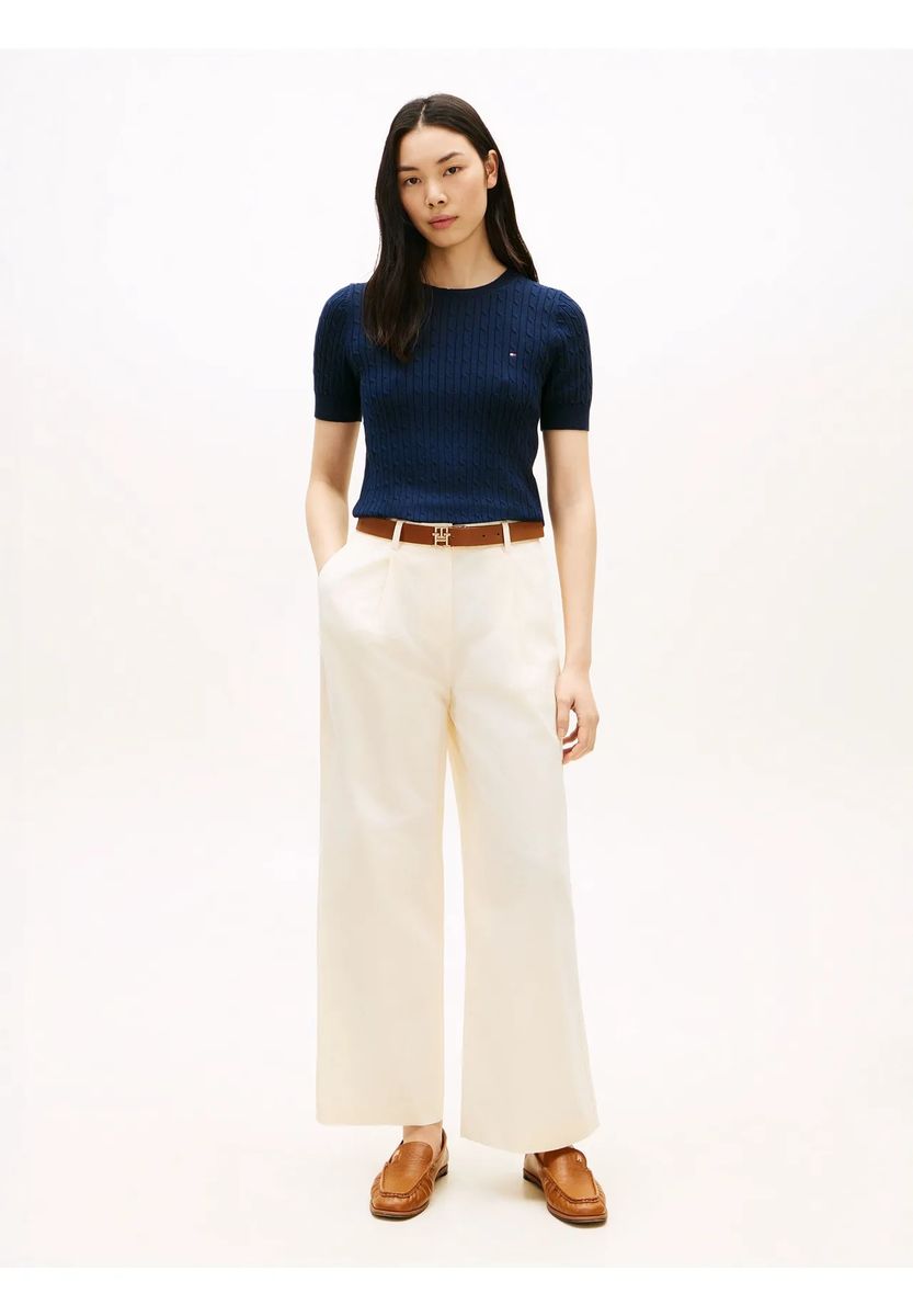 Weite Baumwollhose mit hohem Bund