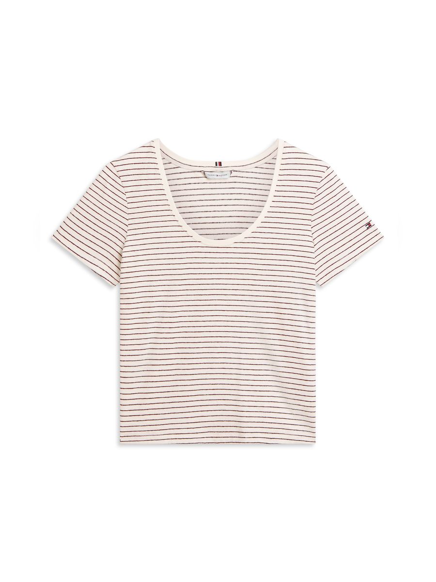 Gestreiftes T-Shirt mit U-Ausschnitt