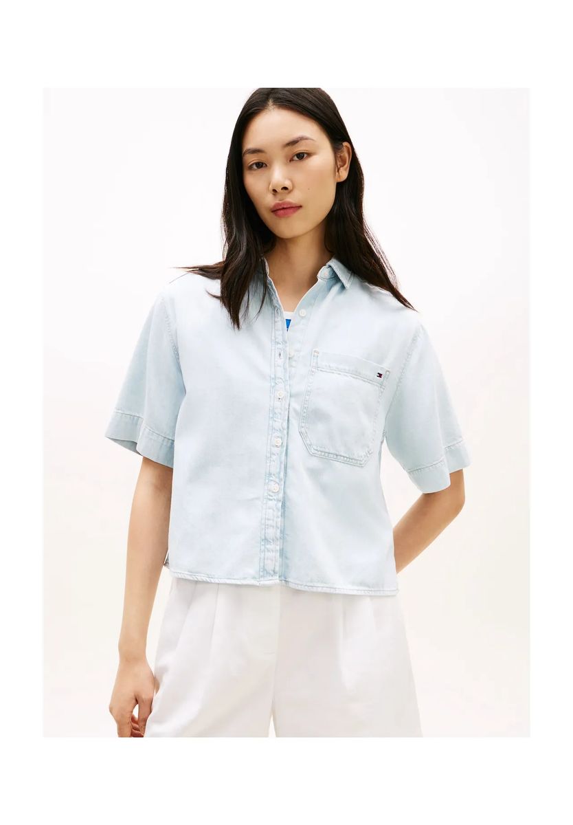 Kurzärmeliges Jeanshemd mit Tasche