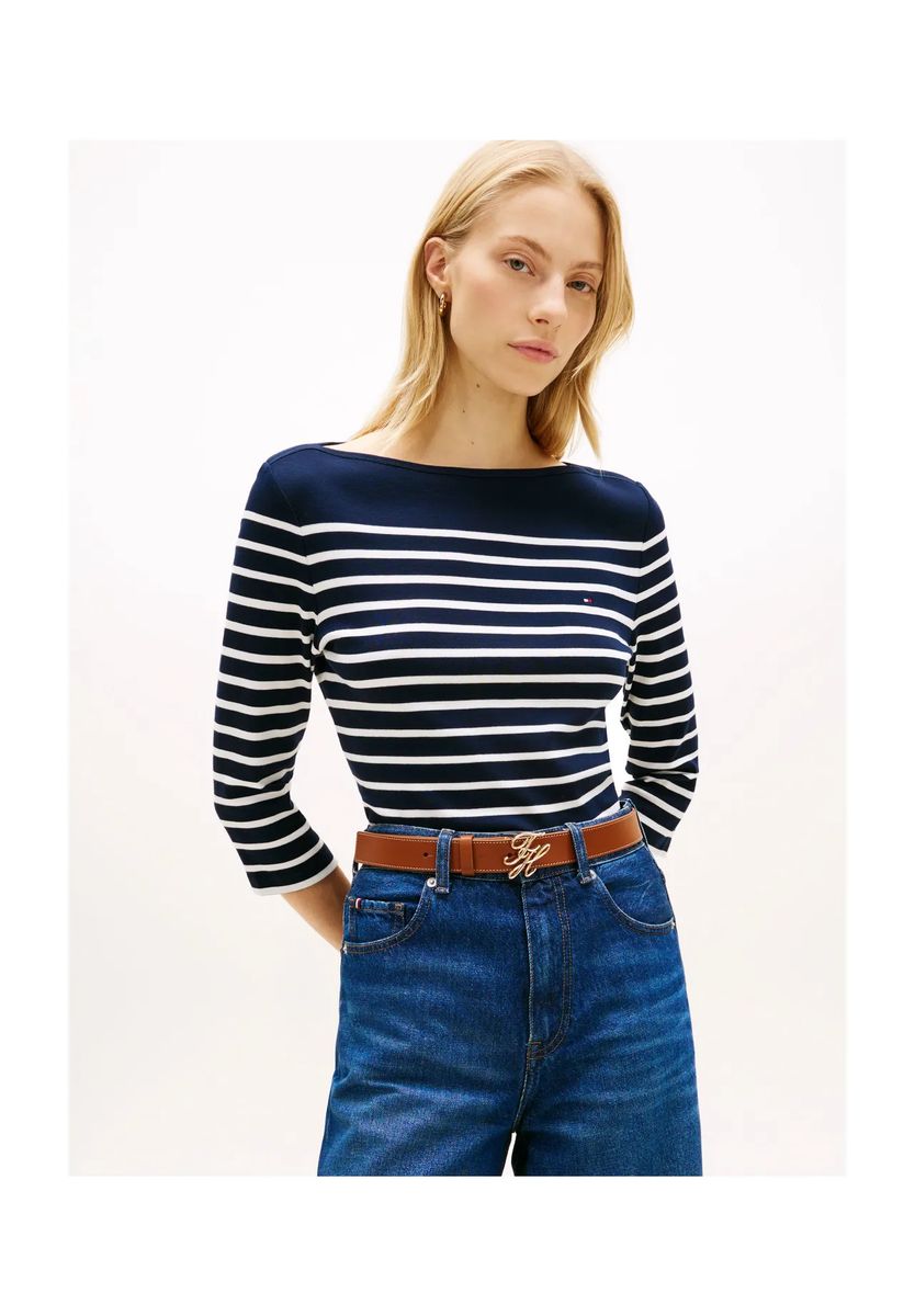 Gestreiftes 3/4-Arm-Top mit U-Boot-Ausschnitt