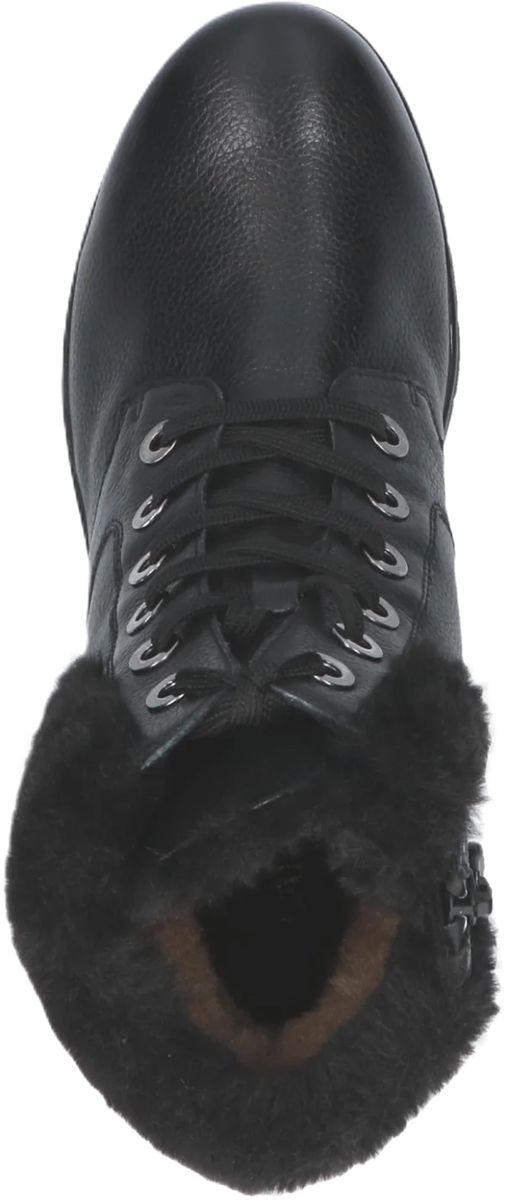 Schwarze Leder-Stiefeletten mit Fellbesatz