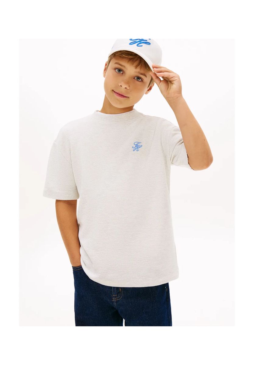 Strukturiertes Baumwoll-Logo-T-Shirt
