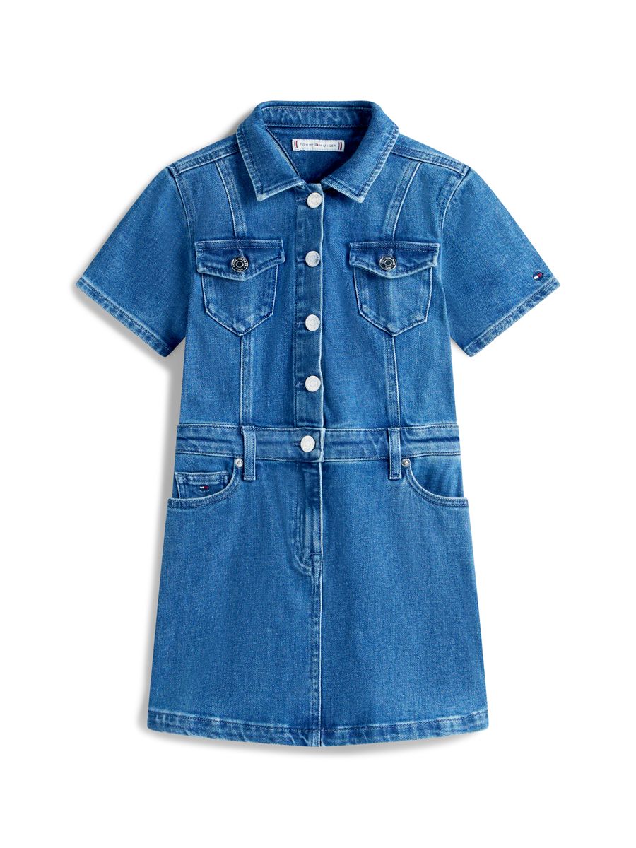 Kurzärmeliges Jeanskleid mit Knopfleiste