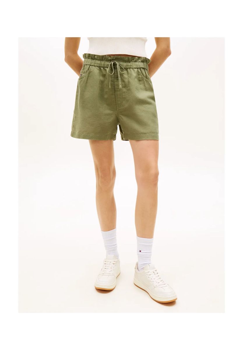 Lockere Leinen-Shorts mit Paperbag-Bund