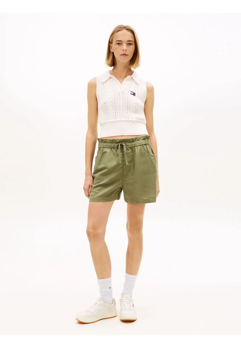 Lockere Leinen-Shorts mit Paperbag-Bund