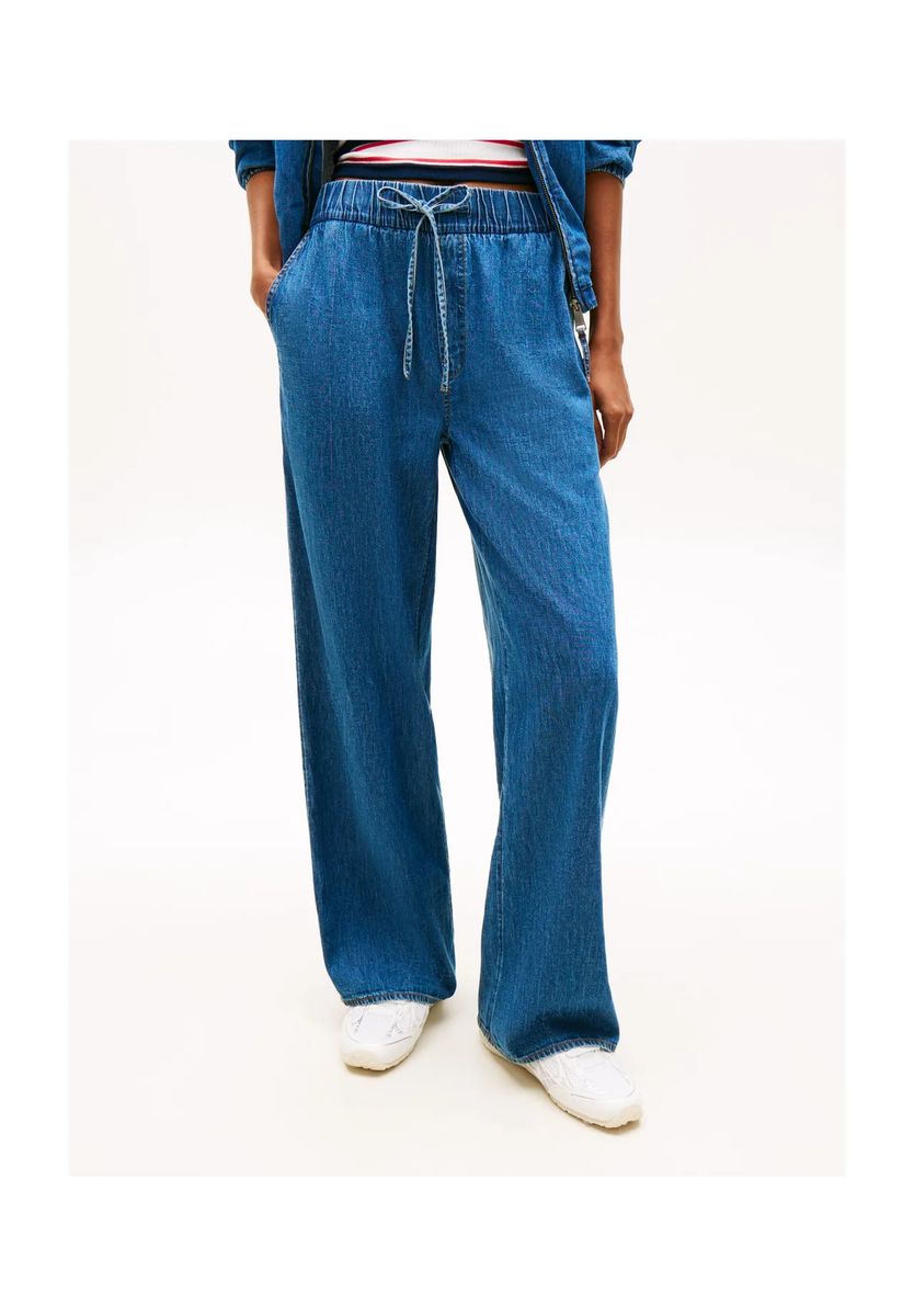 Weite Denimhose mit Kordelzug