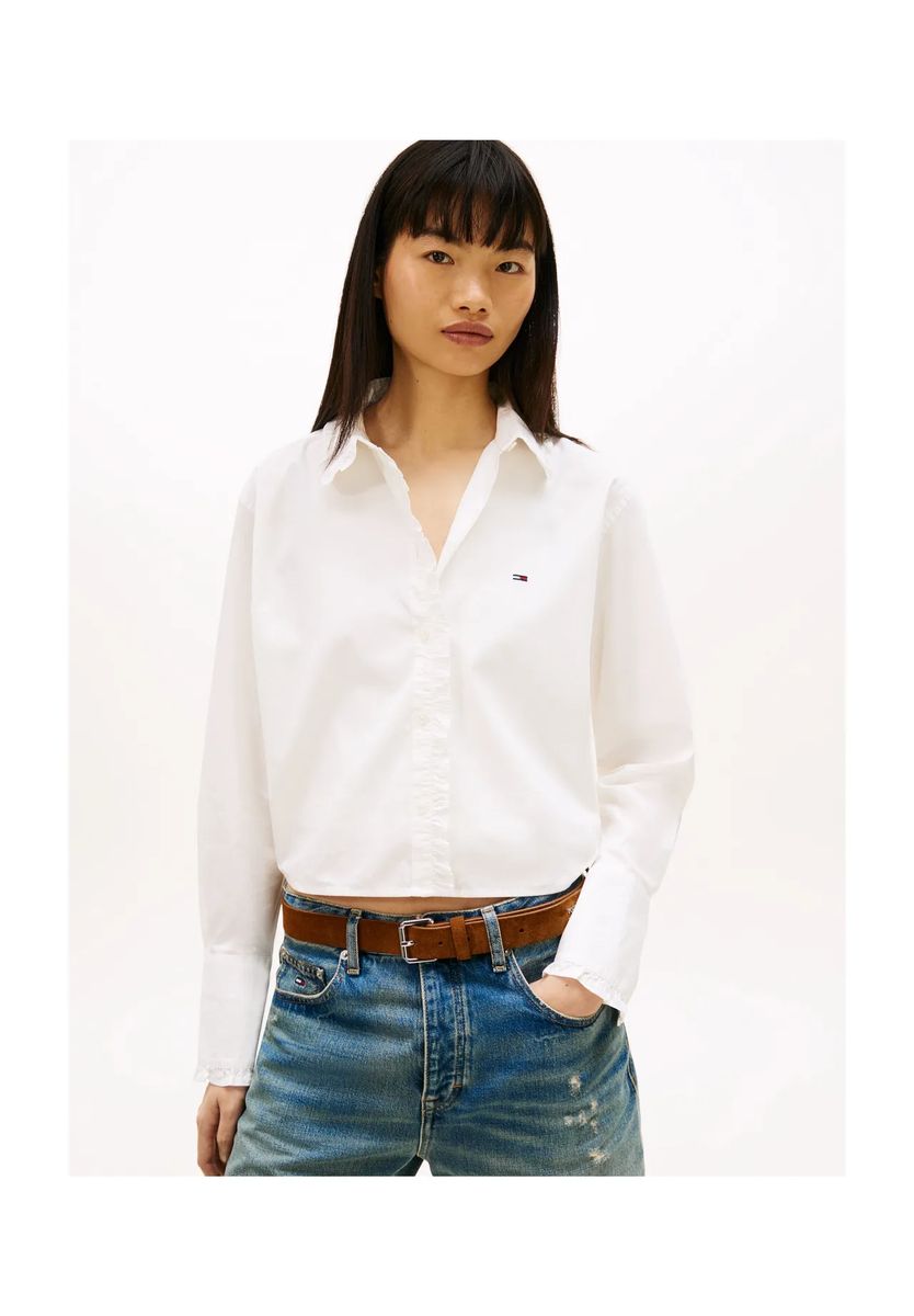 Kurze Baumwollbluse mit Rüschendetails