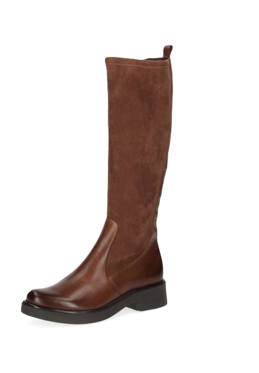 Kniehohe braune Lederstiefel mit Blockabsatz