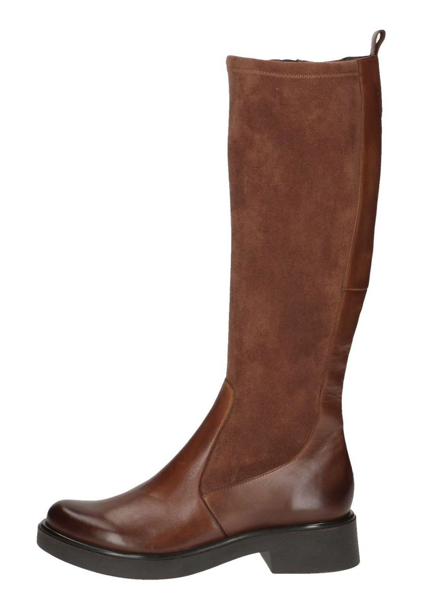 Kniehohe braune Lederstiefel mit Blockabsatz