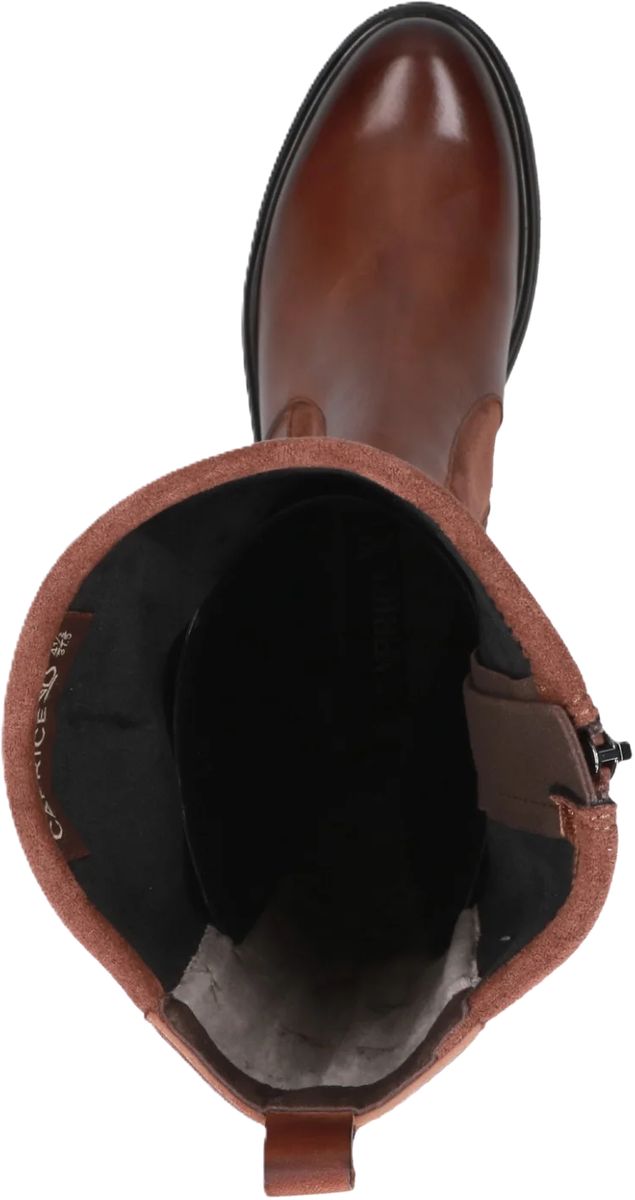 Kniehohe braune Lederstiefel mit Blockabsatz