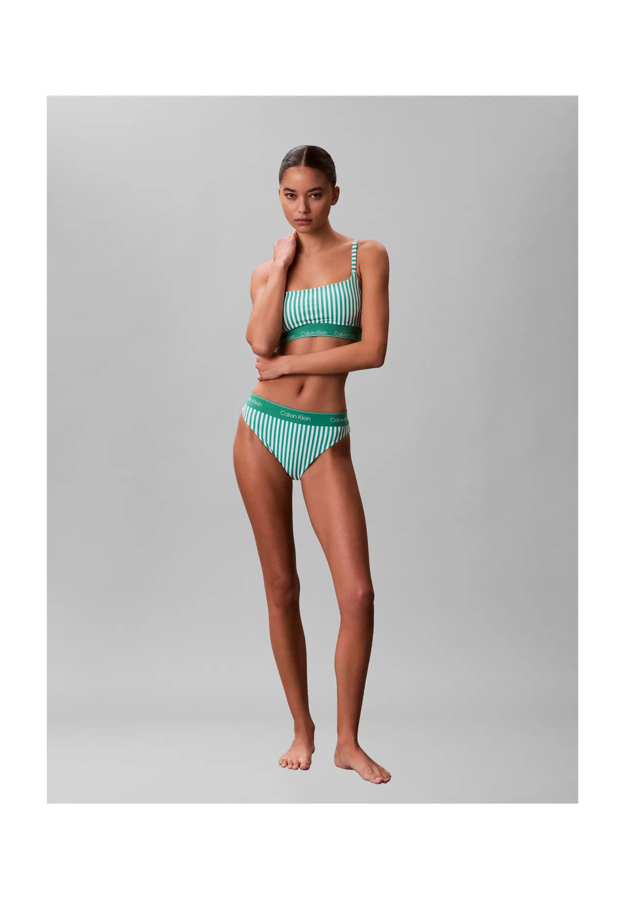 Gestreifte Bikinihose mit Logo-Bund