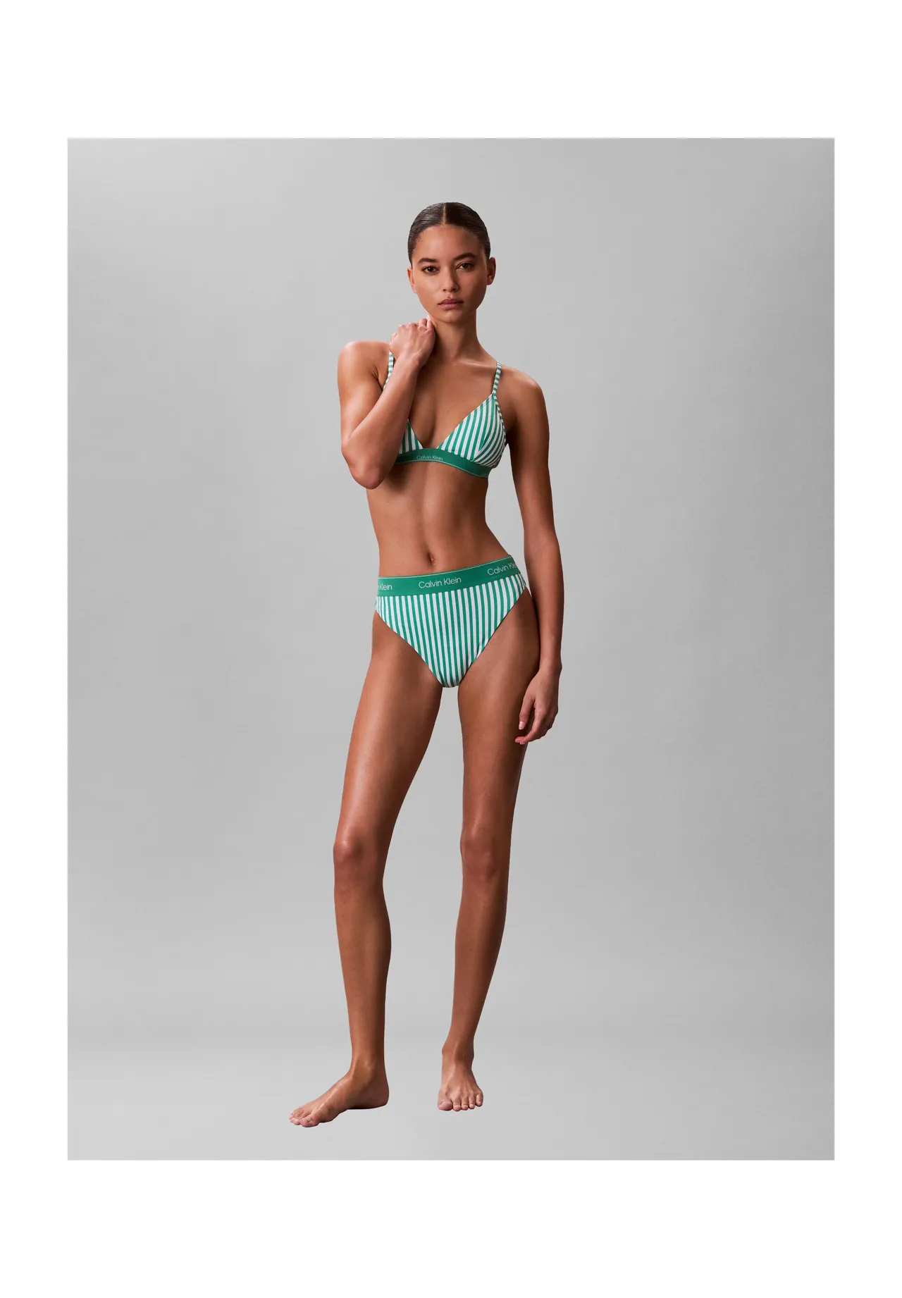 Gestreiftes High-Waist Bikini-Unterteil