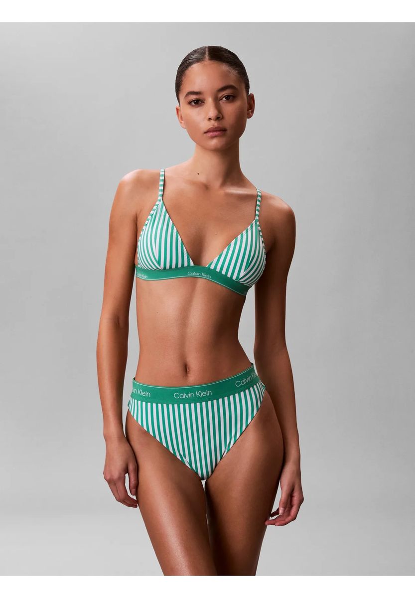 Gestreiftes High-Waist Bikini-Unterteil