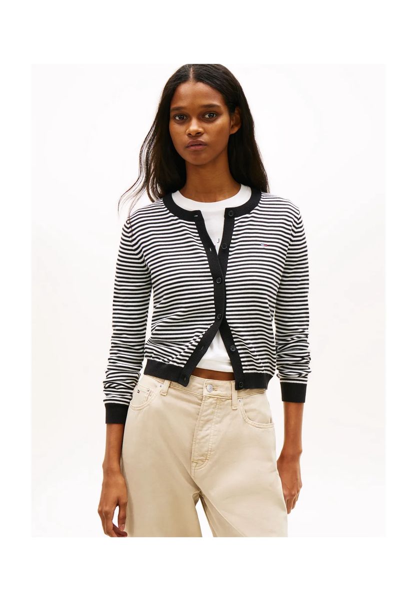 Gestreifte Essential-Strickjacke mit Knöpfen