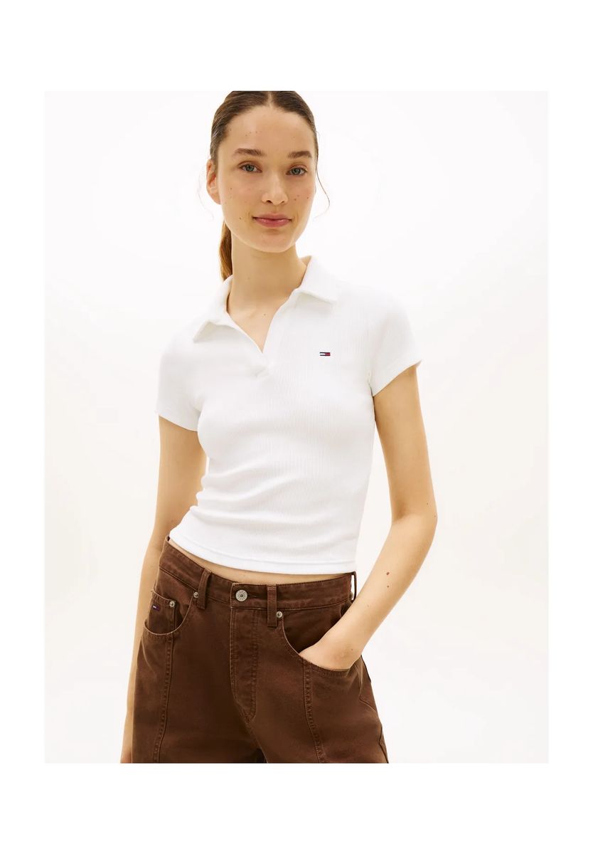 Kurz Geschnittenes Rippstrick-Poloshirt