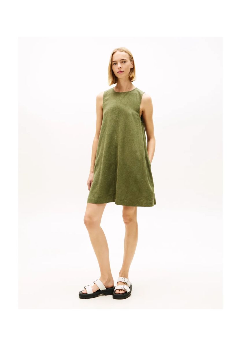 Ärmelloses A-Linien-Kleid mit Leinen
