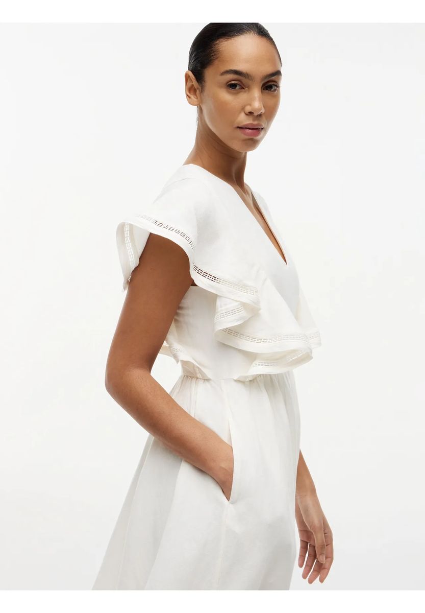 Volant-Midikleid mit V-Ausschnitt und Spitze