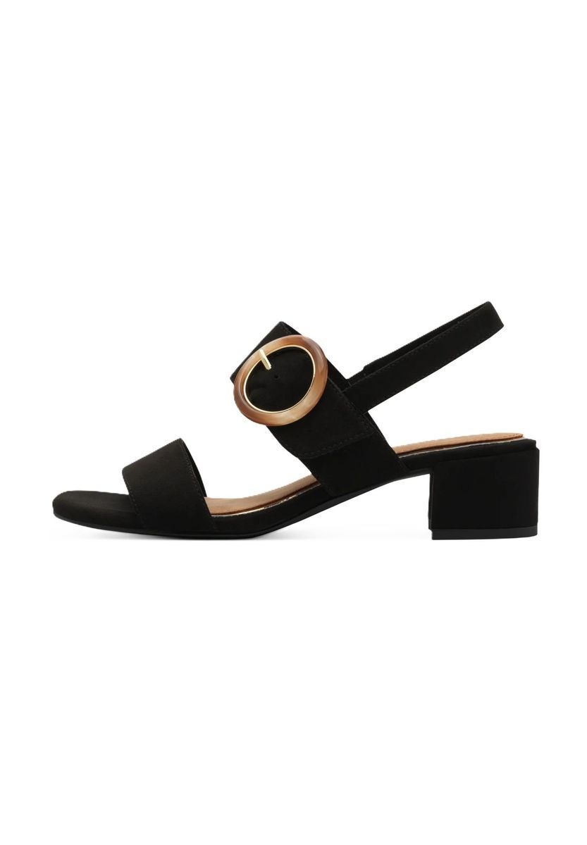 Schwarze Sandalette mit Blockabsatz und Schnalle