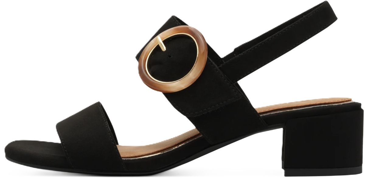 Schwarze Sandalette mit Blockabsatz und Schnalle