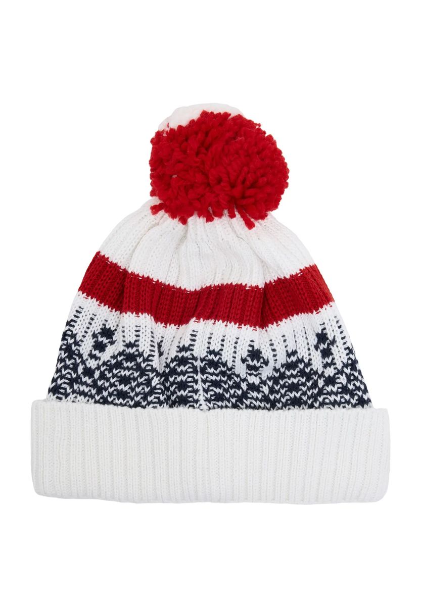 Gemusterte Strickmütze mit Bommel