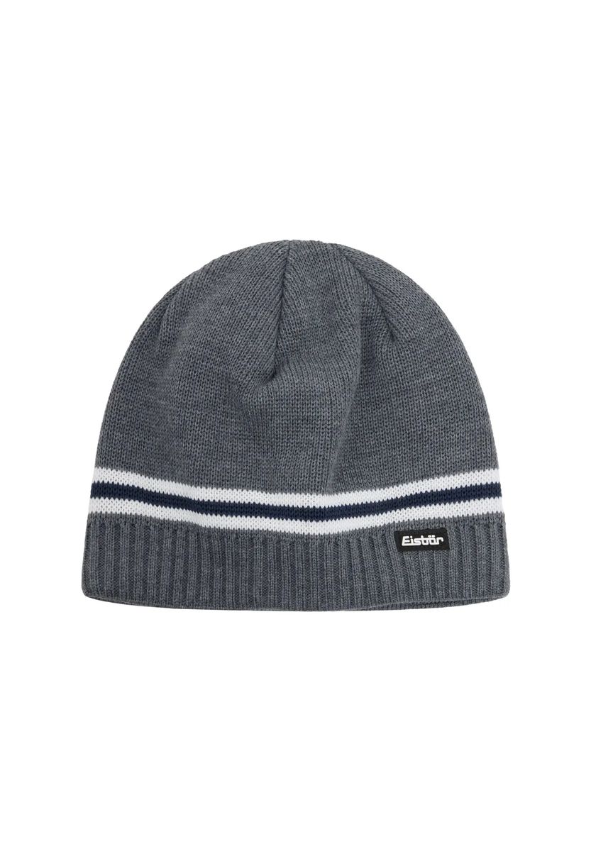 Gestreifte Strickbeanie mit Patch