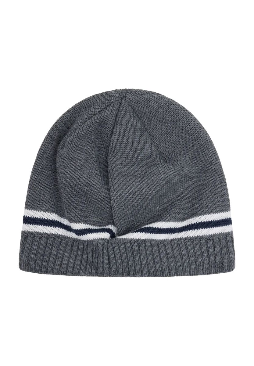 Gestreifte Strickbeanie mit Patch