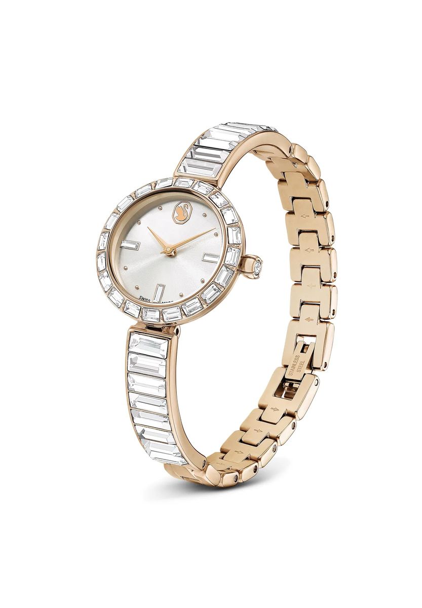 Elegante Armreif-Uhr mit Baguette-Schliff Kristallen