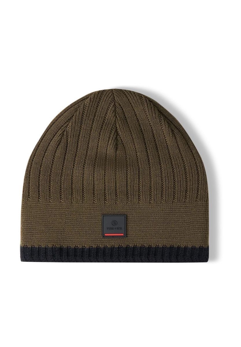 Gerippte Wollmischmütze mit Logo-Patch