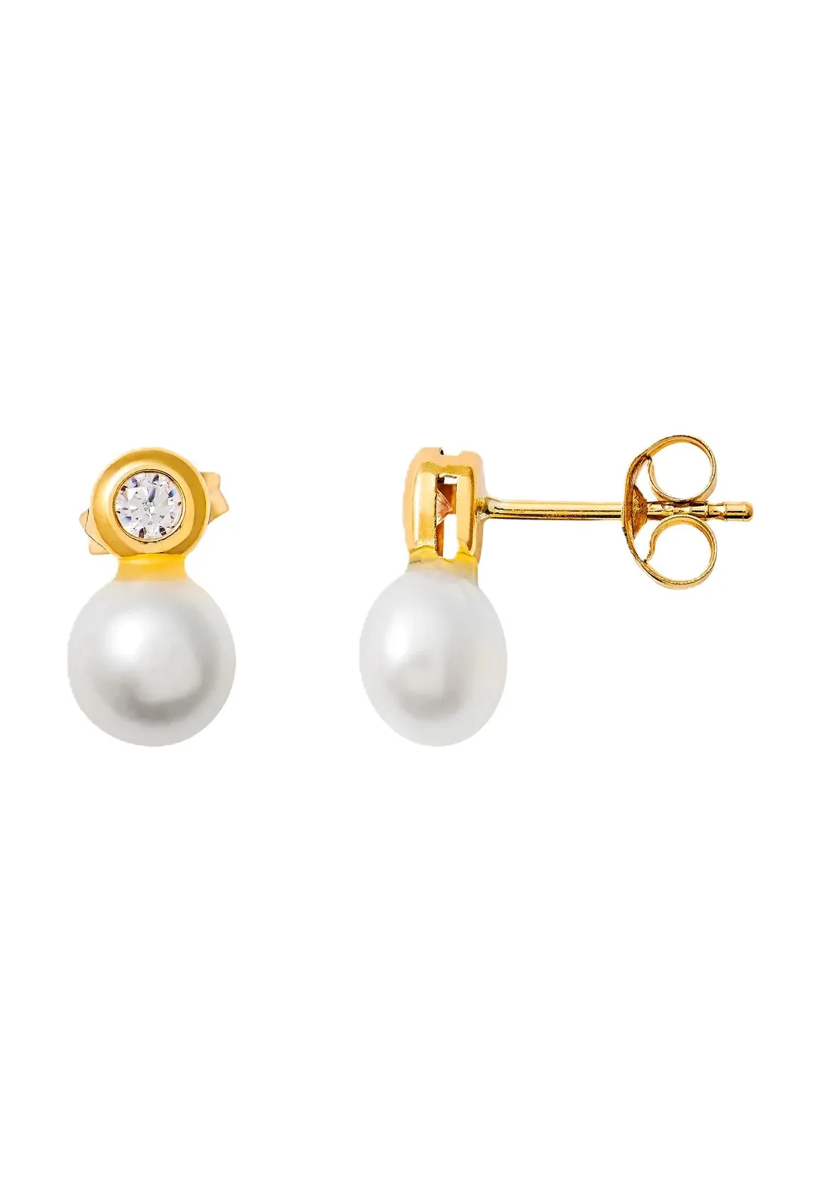Goldstecker mit Perle und Zirkonia