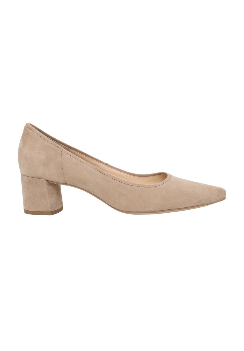 Spitze Wildleder-Pumps mit Blockabsatz