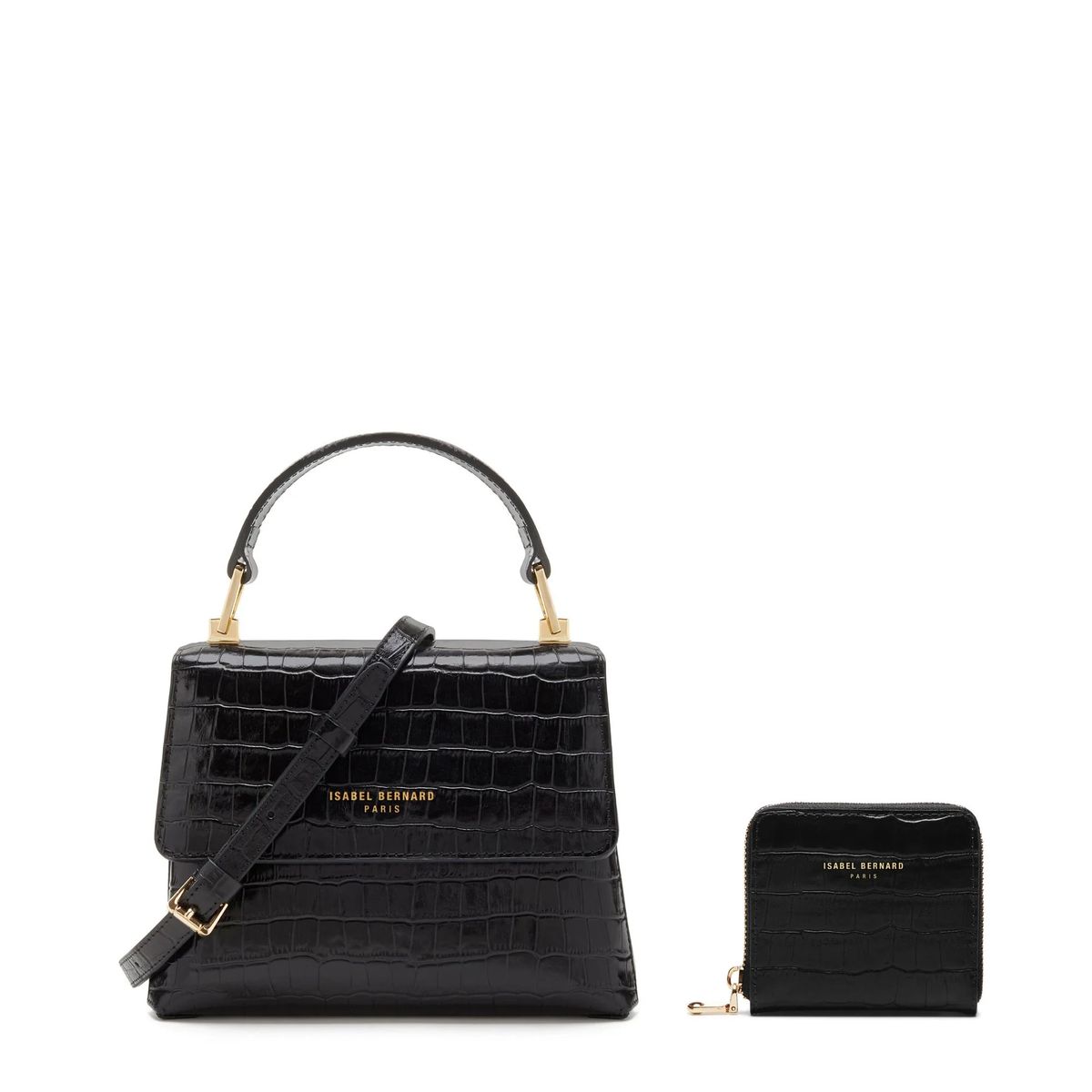 Handtasche und Portemonnaie mit Krokoprägung