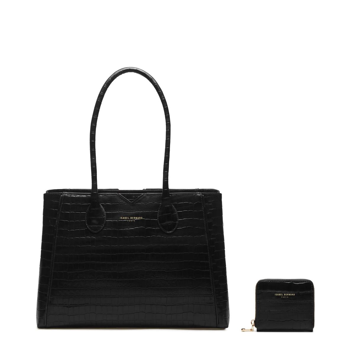 Handtaschen-Set aus Leder in Kroko-Optik