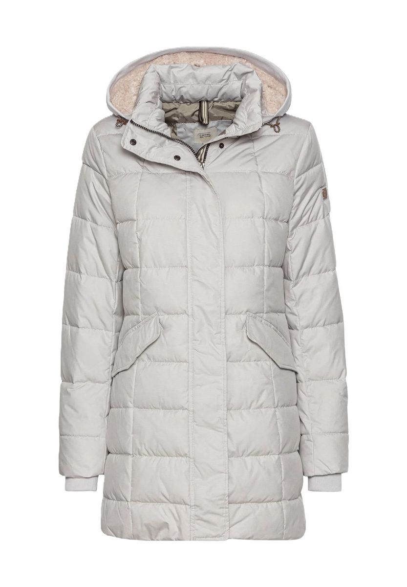 Gesteppter, gefütterter, langer Mantel mit Kapuze