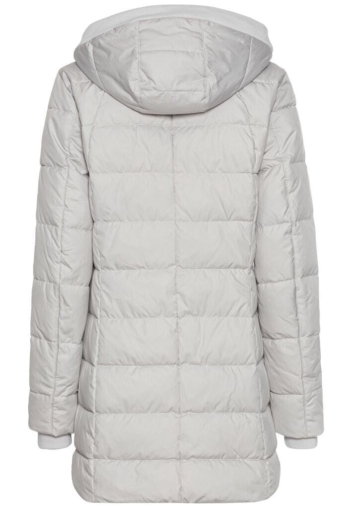 Gesteppter, gefütterter, langer Mantel mit Kapuze