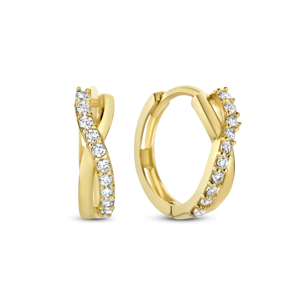 Goldcreolen mit Zirkonia-Überkreuzung