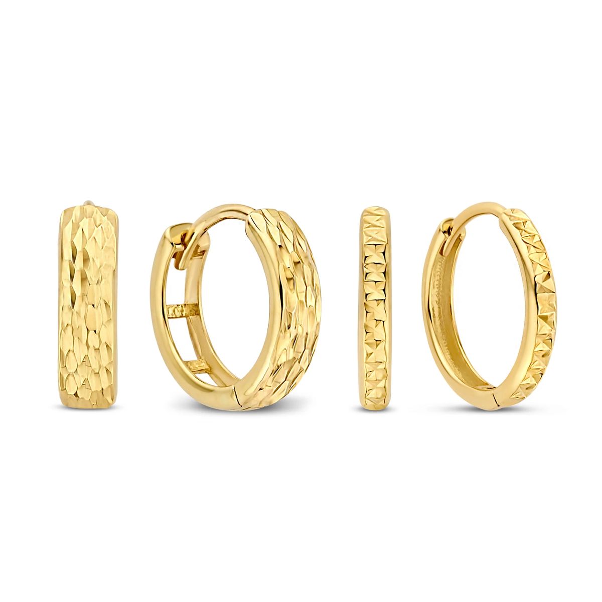 Strukturiertes Diamantschliff Huggie-Set