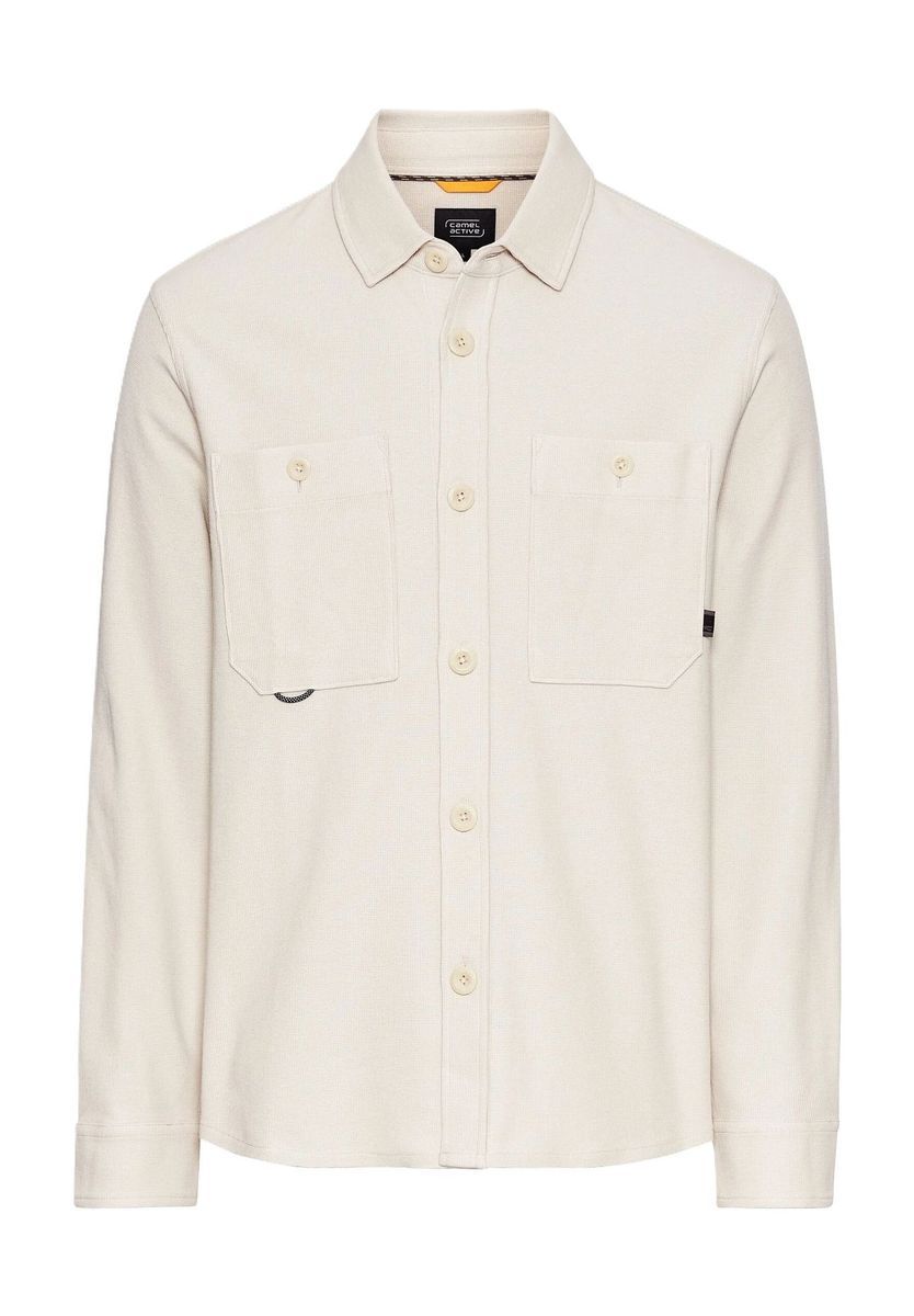 Beiges Baumwoll-Twill-Overshirt mit Taschen