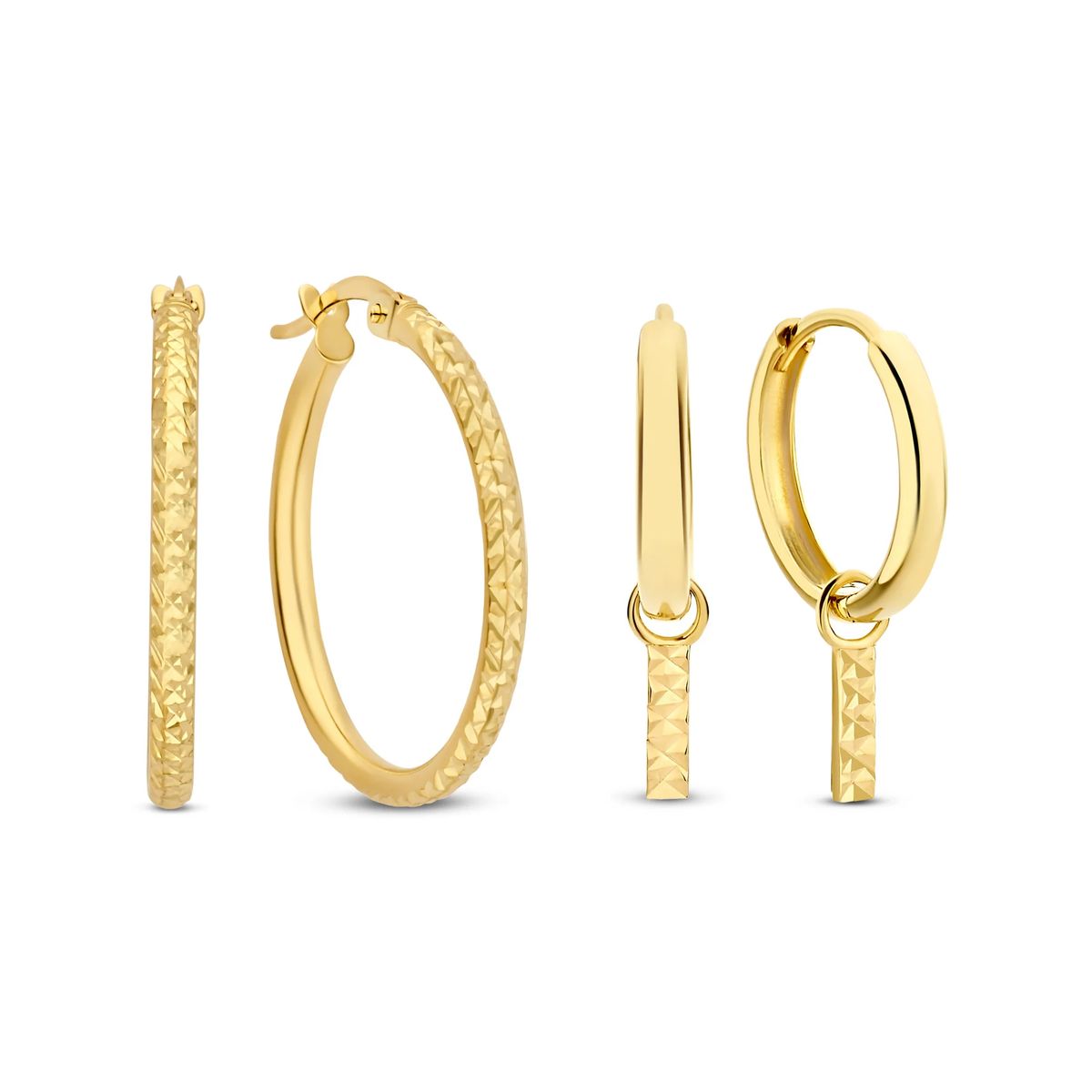Strukturiertes Gold-Creolen und Anhänger Set