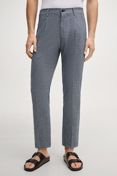 Lead Navy Melange Bundfaltenhose aus Stretch-Baumwoll-Leinen-Mix